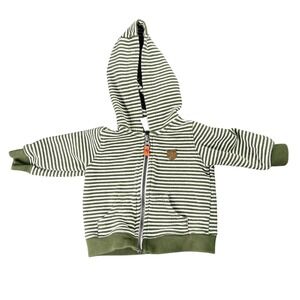 Carter's Baby Boy Green Stripe Zip Hoodie Bear Hooded Jacket 6M Woodland Layer